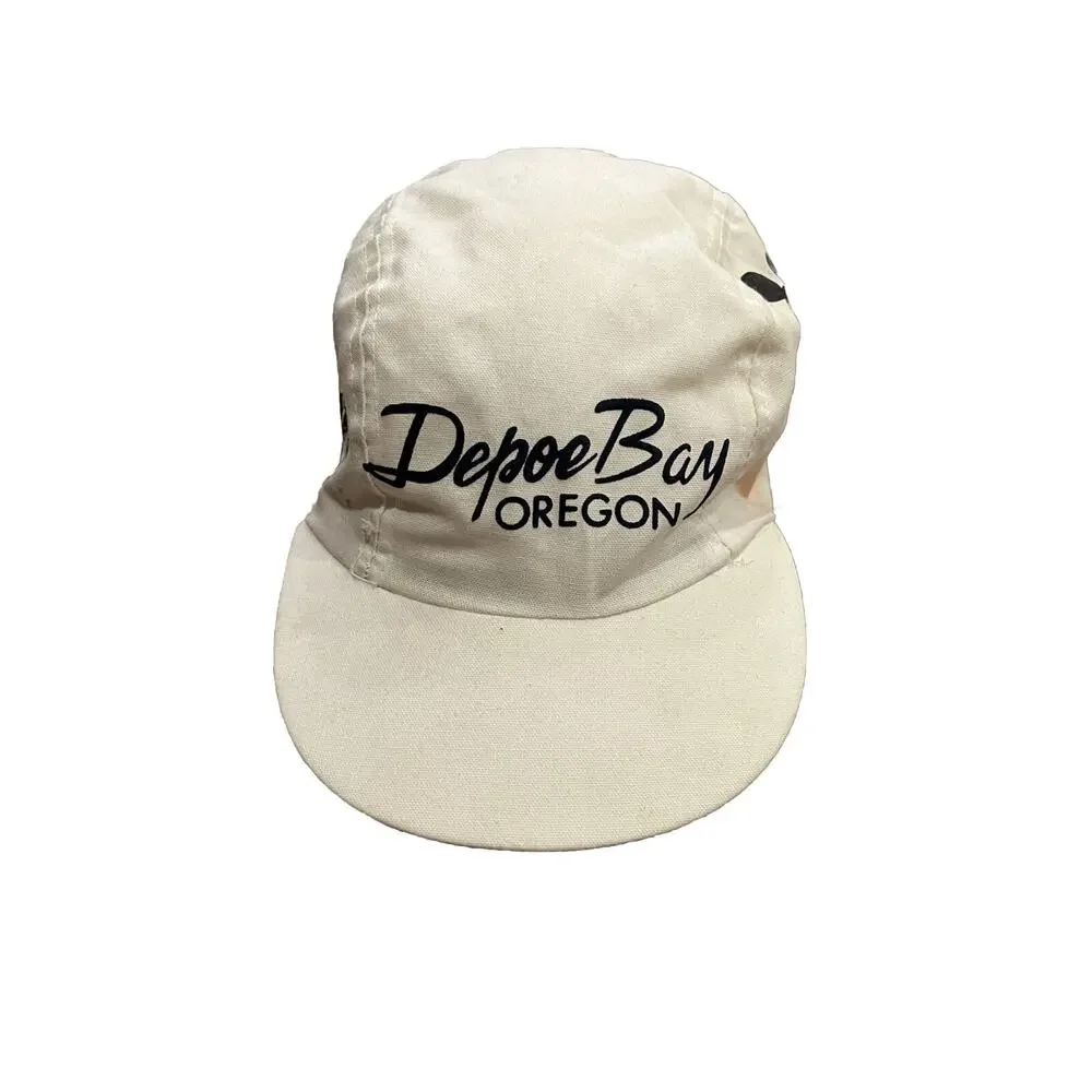 Vintage 80s 90s Unisex White Disney Depoe Bay Oregon Stretch Adjustable Hat Cap